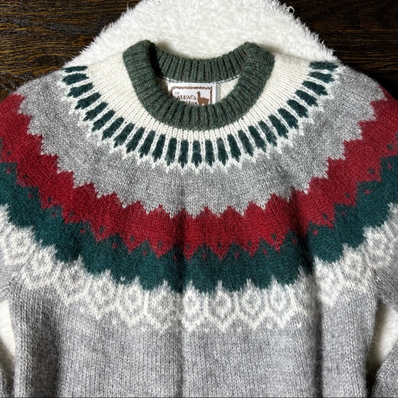 Alpaca Connection Wool Crewneck Geometric Pattern Sweater - Picture 2 of 12